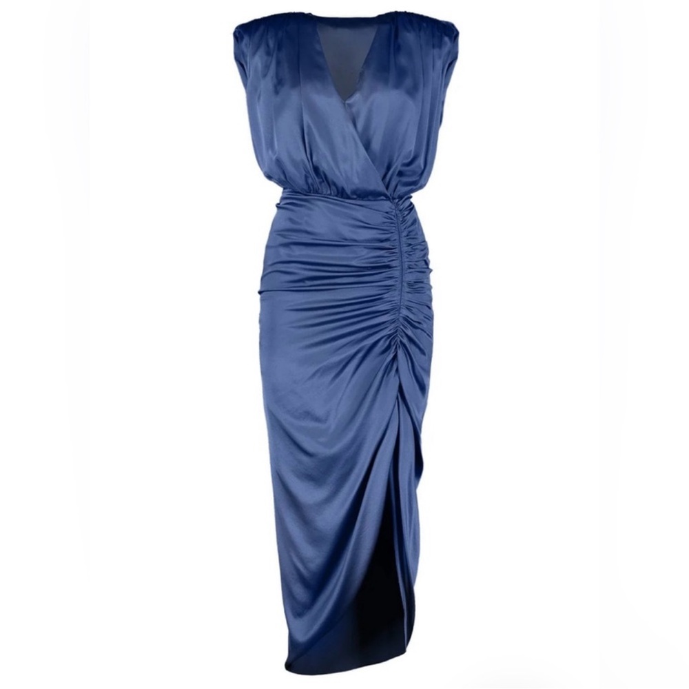 Veronica Beard Casela Ruched Dress in Steel Blue 12